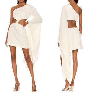 Cult Gaia Lucy Dress Off White L One Shoulder Cutout Mini Linen Blend NWT $458
